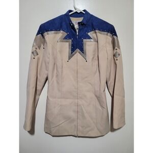 Vintage Hobby Horse Western Show Jacket Womens M Tan Blue Silver Star  USA